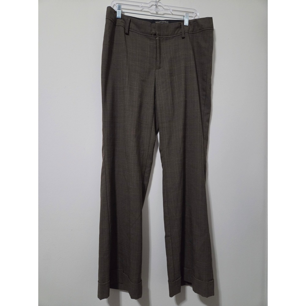 Banana Republic Ryan Fit Brown Plaid Wool Blend Cuffed Dress Pants Womens 12